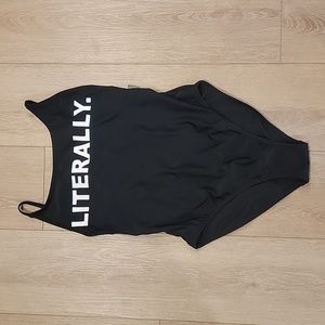 "LITERALLY" BLACK ONE PIECE SWIMSUIT MEDIUM
